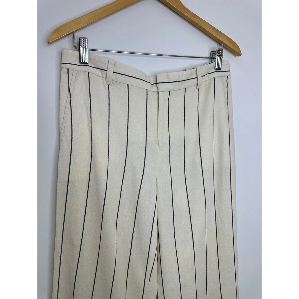 Lauren Ralph Lauren Linen Blend Pants Cream Stripe Wide Leg Minimalist Office - Picture 3 of 16